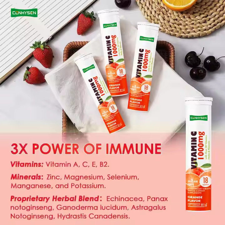 OEM ODM Vitamine C effervescent tabletten 1000mg Meer dan 20 Vitaminen Kruiden Mineralen Immuunondersteuning
