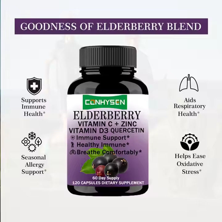 Elderberry capsules met vitamine C D3 Zink Quercetine voor volwassenen Immuunondersteuning