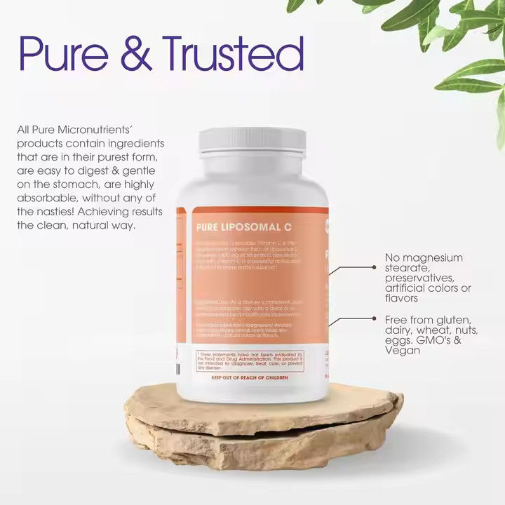 Pure liposomale vitamine C capsules ondersteunen haar, huid en nagels gezondheid voedingssupplementen