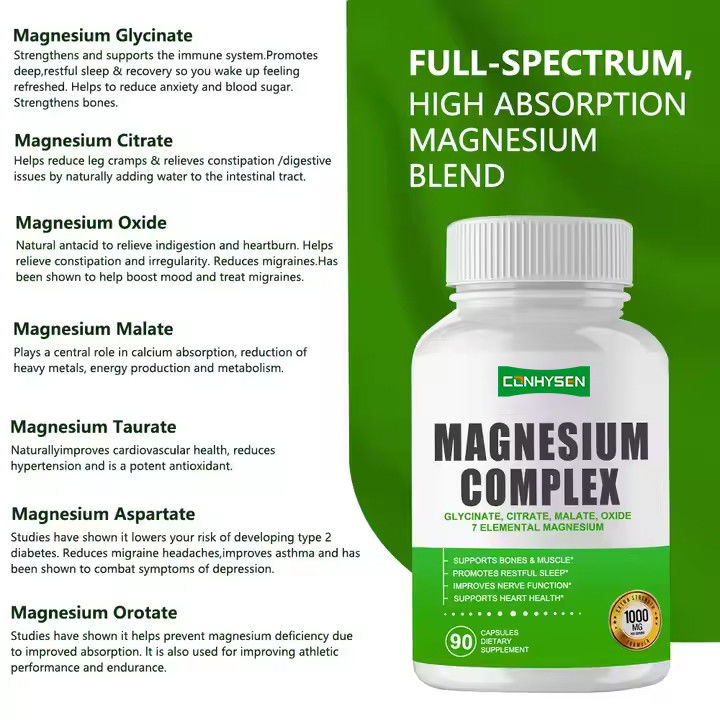Magnesiumcomplex capsules Citrate Oxide Glycinate Malaat Supplement voor botten en spieren