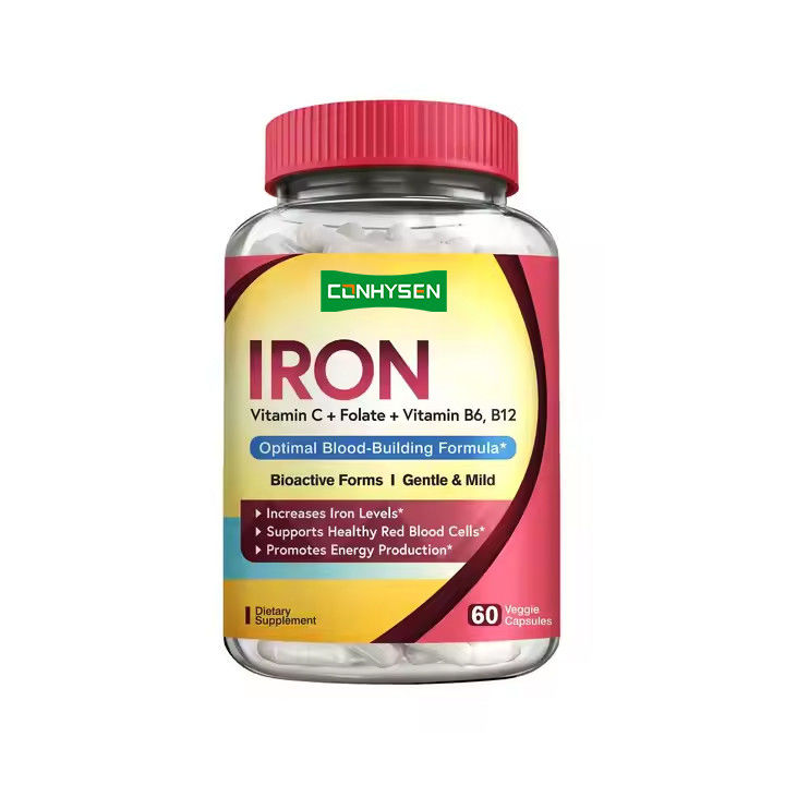 IJzer capsules met vitaminen Supplementen ondersteunen rode bloedcellen Vorming 60 capsules