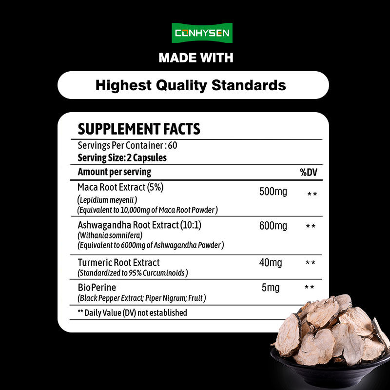 Fabrieksaanpassing Maca wortel Ashwagandha capsules verhogen de hormonale balans met kurkuma curcumine