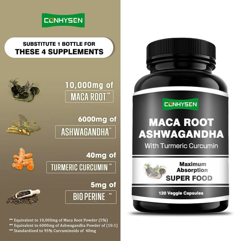 Fabrieksaanpassing Maca wortel Ashwagandha capsules verhogen de hormonale balans met kurkuma curcumine