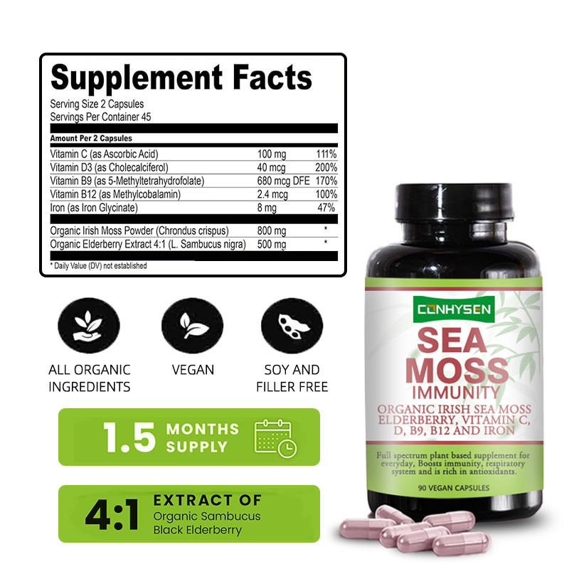 Fabriek Aangepaste 7-in-1 Formule Versterkt Ademhalingssysteem Sea Moss Capsules 90 Capsules