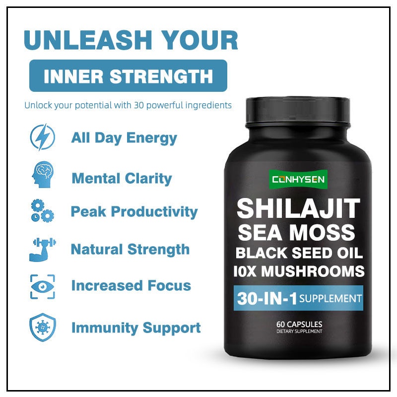 Shilajit capsules met zeemoos zwarte zaadolie Voedingssupplement voor immuunsysteemondersteuning