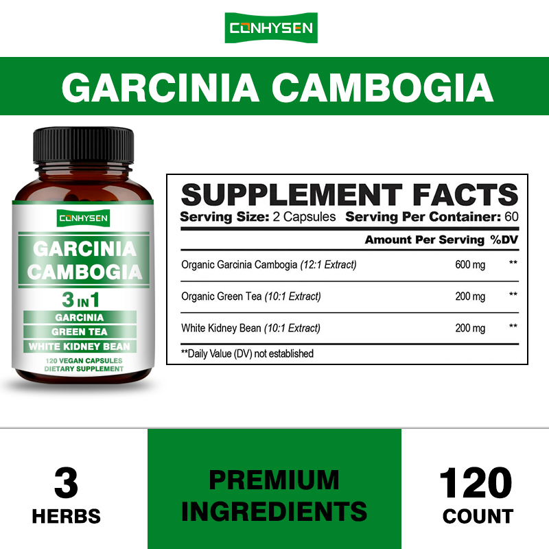 Hete Verkoop Garcinia Cambogia Capsules 3-in-1 Vegan Capsule Bevordert Energieproductie met Groene Thee