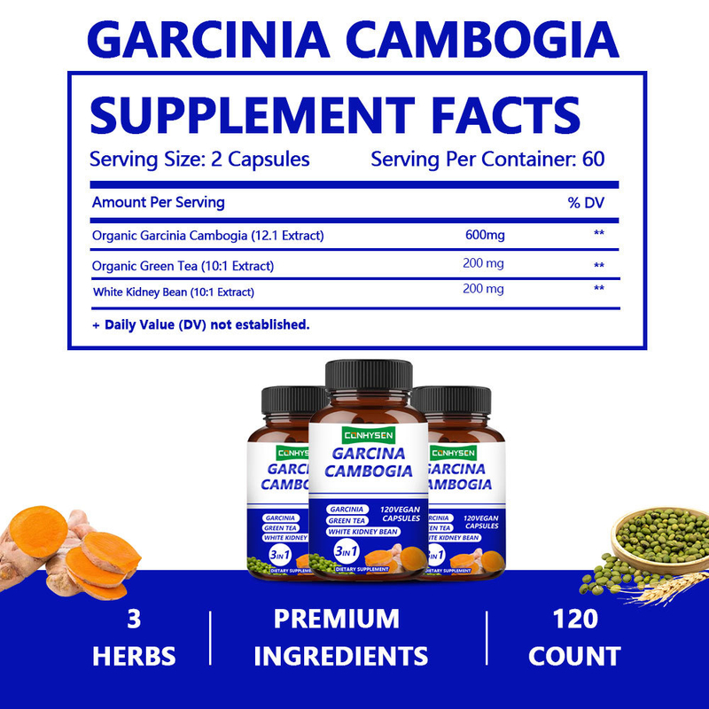 Privélabels Garcinia Cambogia capsules 3-in-1 Supplement ondersteunt lichaamsevenwicht met groene thee