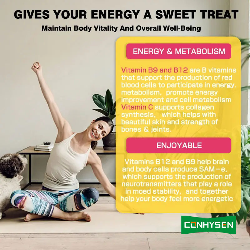 Private Label Vitamine B12 Gummies Stimuleren Energie Bevorderen de Gezondheid van het Hart Onderhouden de Algehele Gezondheid Natuurlijke Aanvoer
