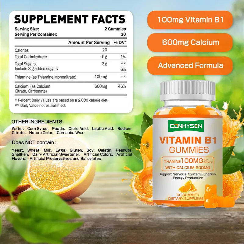 Privé label Vitamine B1 Gummies Verhoogt energie Bevordert hartgezondheid Onderhoud gezondheid Natuurlijke voorziening