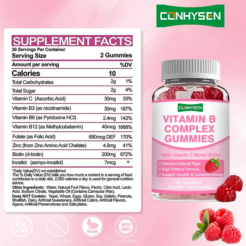 Vitamine B Complex Gummies Hoge Potentie B12 voor Duurzame Energie Immuun Ondersteuning Gezondheidssupplementen