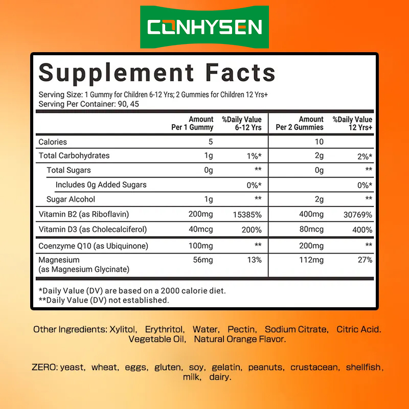 Premium Vitamine B2 Gummies met CoQ10 Boost Metabolisme Ondersteunt de Gezondheid van het Zenuwstelsel Supplementen