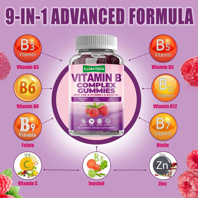 Vitamine B Complex Gummies voor Immuunversterking Vitamine C B6 Zink Folaat Voedingssupplement Vitamine B12 Snoep