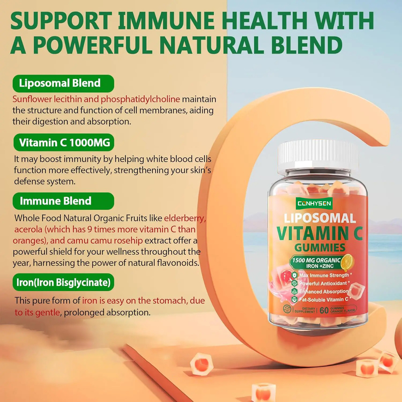 Private Label Suikervrije Biologische IJzer Zink Supplement Ondersteuning Verbeteren Huid Gezondheid Vitamine C Gummies