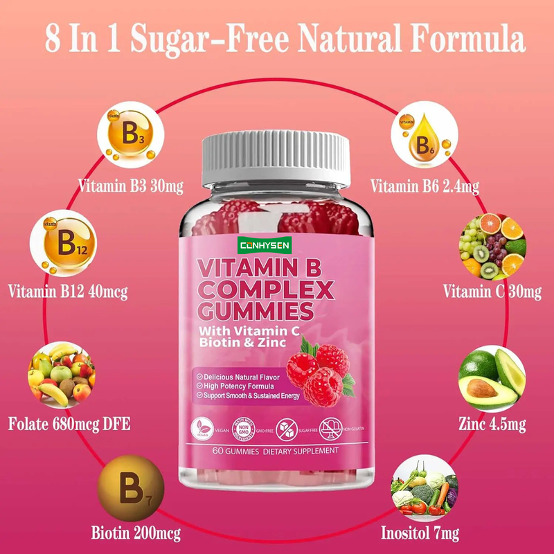 Vitamine B-complex kauwgommetjes met vitamine B6 natuurlijke formule ondersteunen gezond immuunsysteem
