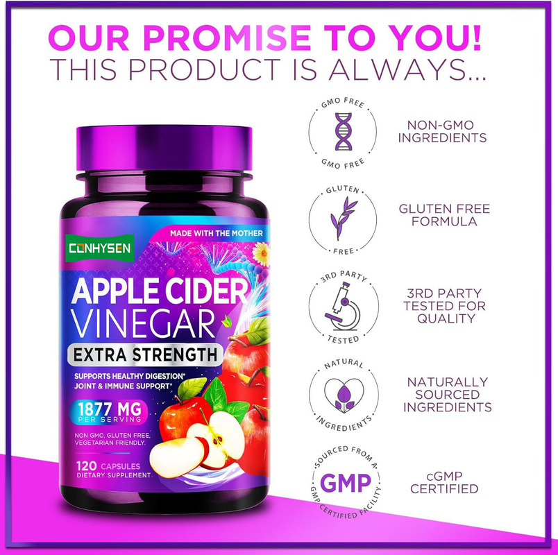 Apple Cider Vinegar Capsules Extra Sterkte Ondersteunt Gezonde Vertering Jiont & Immuun Ondersteuning
