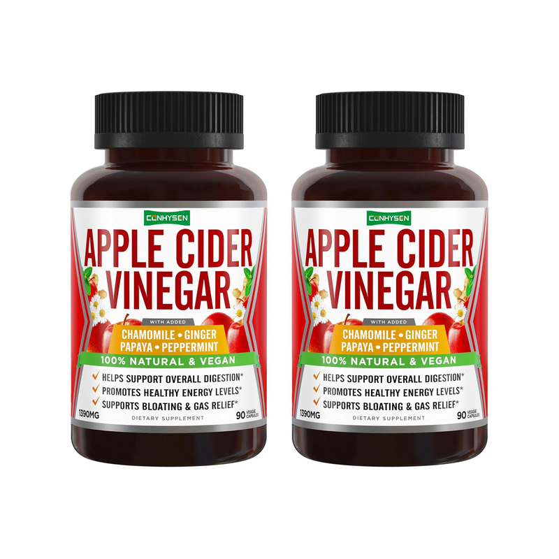 Appelciderazijn spijsverteringsondersteunende capsules met gember, papaya, kamille, pepermunt, natuurlijke verlichting van een opgeblazen gevoel, energieboost
