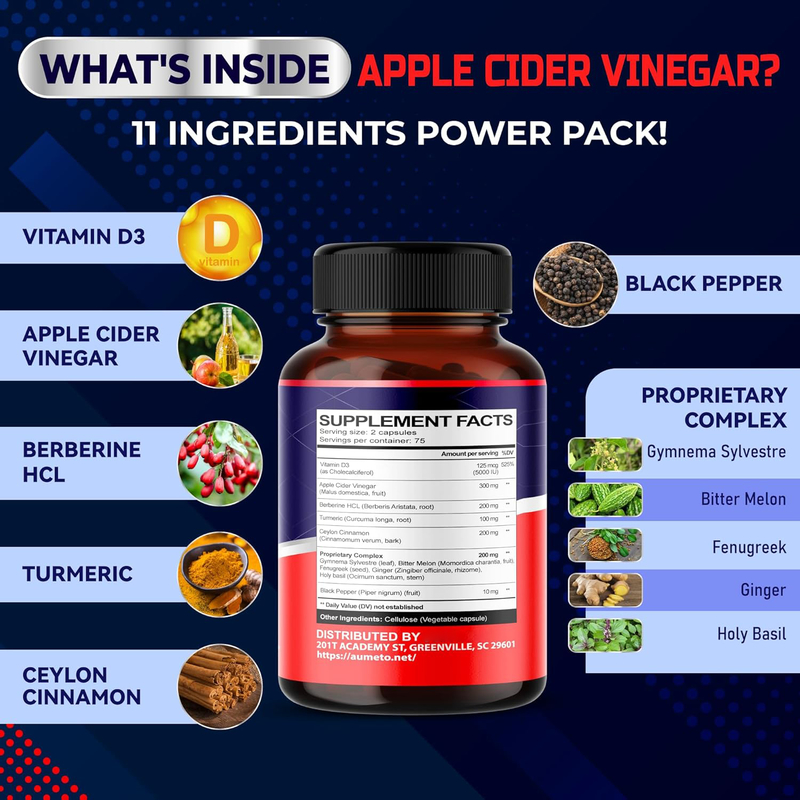 Geavanceerd Appelciderazijn Berberine Complex met Kurkuma Ceylon Kaneel Ondersteunt Gewichtsbeheersing