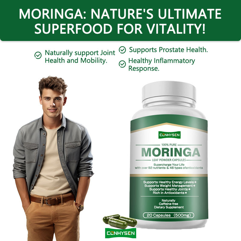 Aangepaste Label Moringa Capsules Ondersteunt Gezonde Prostaat met Bladpoeder Meer dan 92 Voedingsstoffen