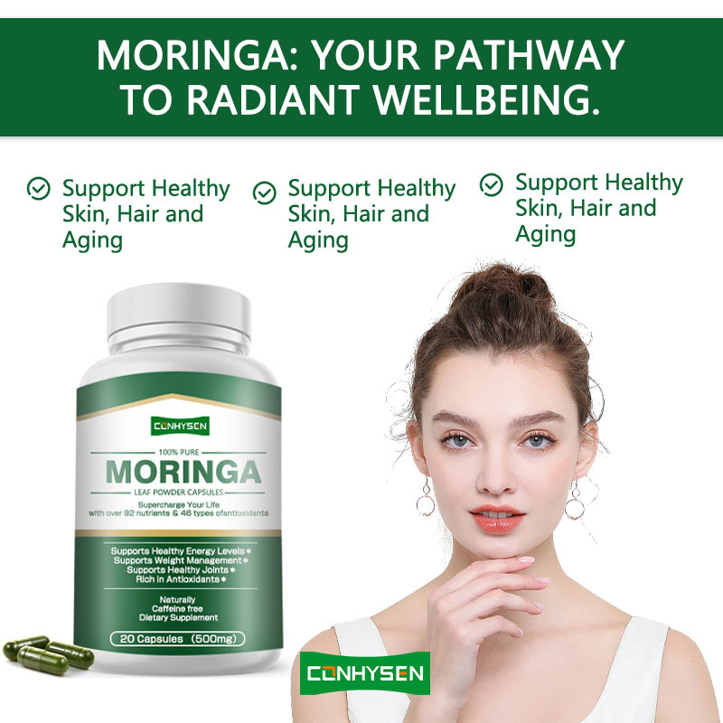 Aangepaste Label Moringa Capsules Ondersteunt Gezonde Prostaat met Bladpoeder Meer dan 92 Voedingsstoffen
