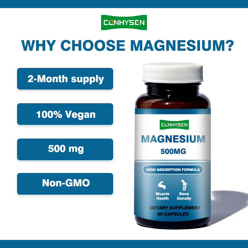 Magnesium Capsules 500mg met Eigen Merk Ondersteunen Geheugen & Hersenfunctie Non-GMO