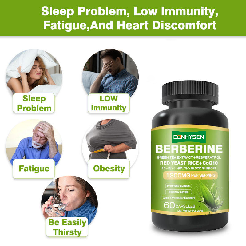 OEM/ODM 1300mg Berberine Capsules 13-in-1 voor Gezonde Bloedondersteuning Groene Thee Extract Supplement