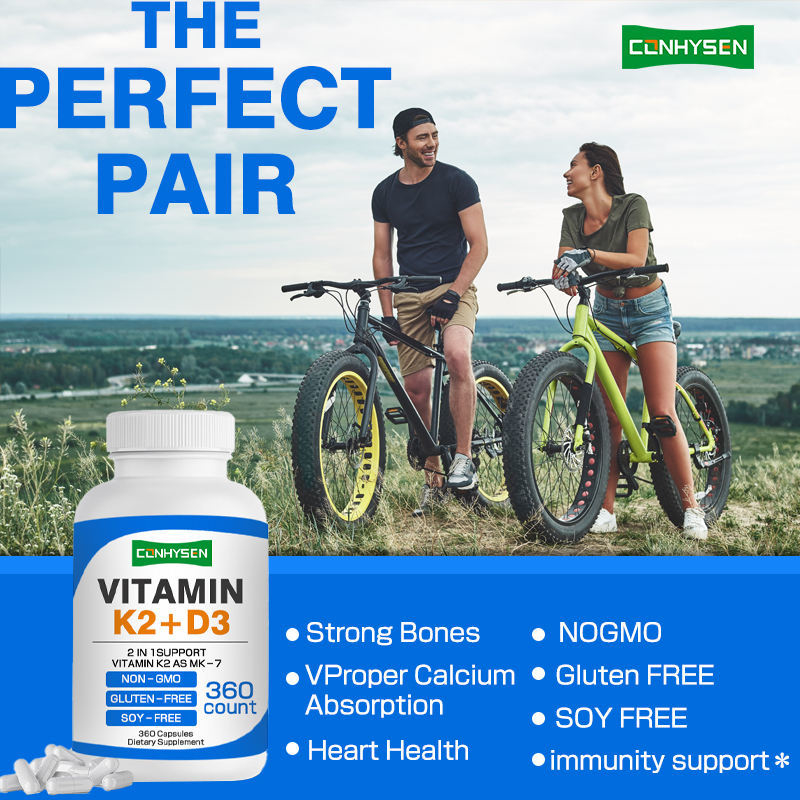 Maatwerk Vitamine K2 D3 Capsules 2-in-1 Ondersteuning Capsule Verbetert Hart, Botten en Immuungezondheid