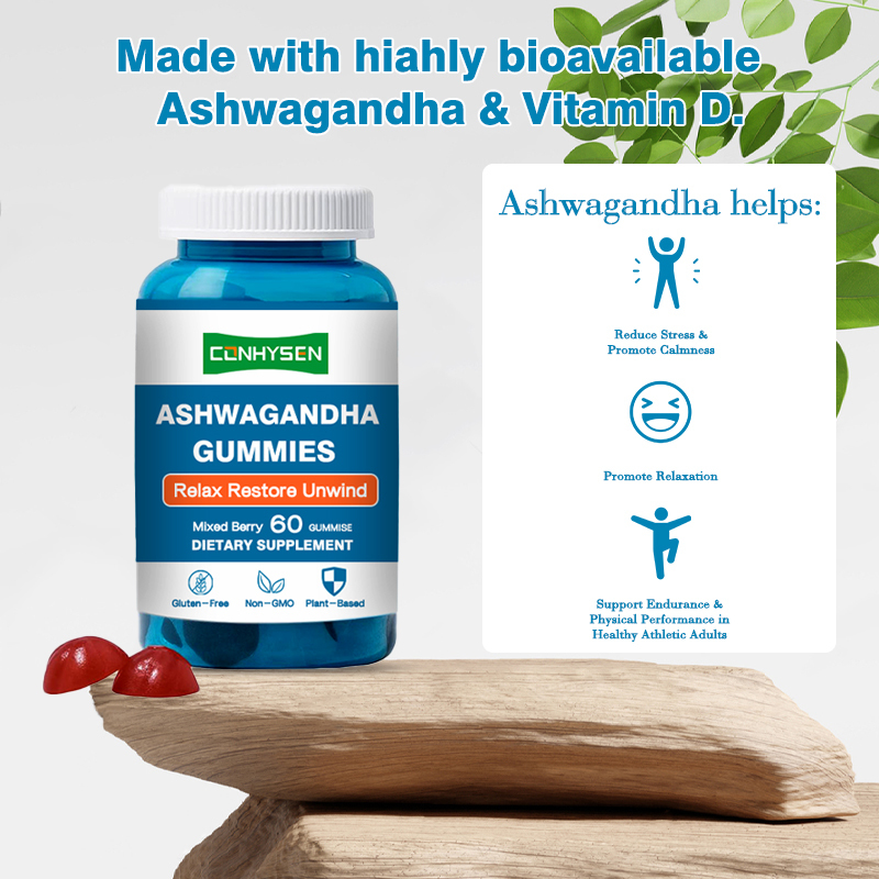 Ashwagandha Gummies met Vitamine D2 voor Immuunondersteuning 18 Maanden Houdbaarheid