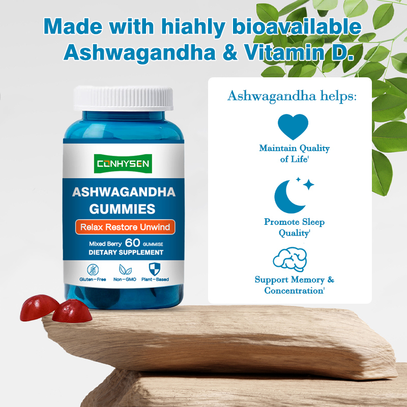 Ashwagandha Gummies met Vitamine D2 voor Immuunondersteuning 18 Maanden Houdbaarheid
