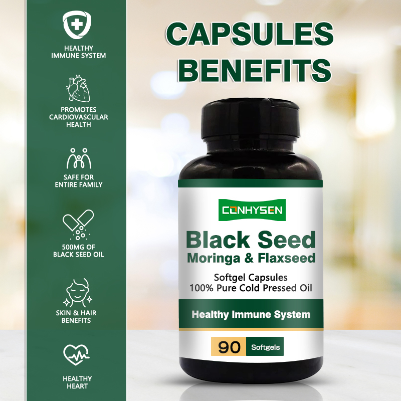 Zwarte Zaadolie Softgels 1000mg voor Haar & Huid Gezondheid 24 Maanden Houdbaarheid