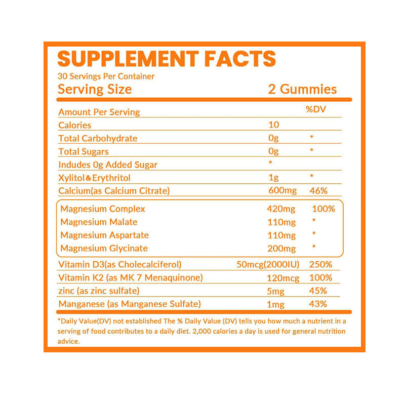 OEM Organische Fruitige Smaak Kauwbare Gummies Suikervrij Veganistisch Calcium IJzer Zink Selenium Vitamine D3 K2 voor Volwassenen Mannen Vrouwen
