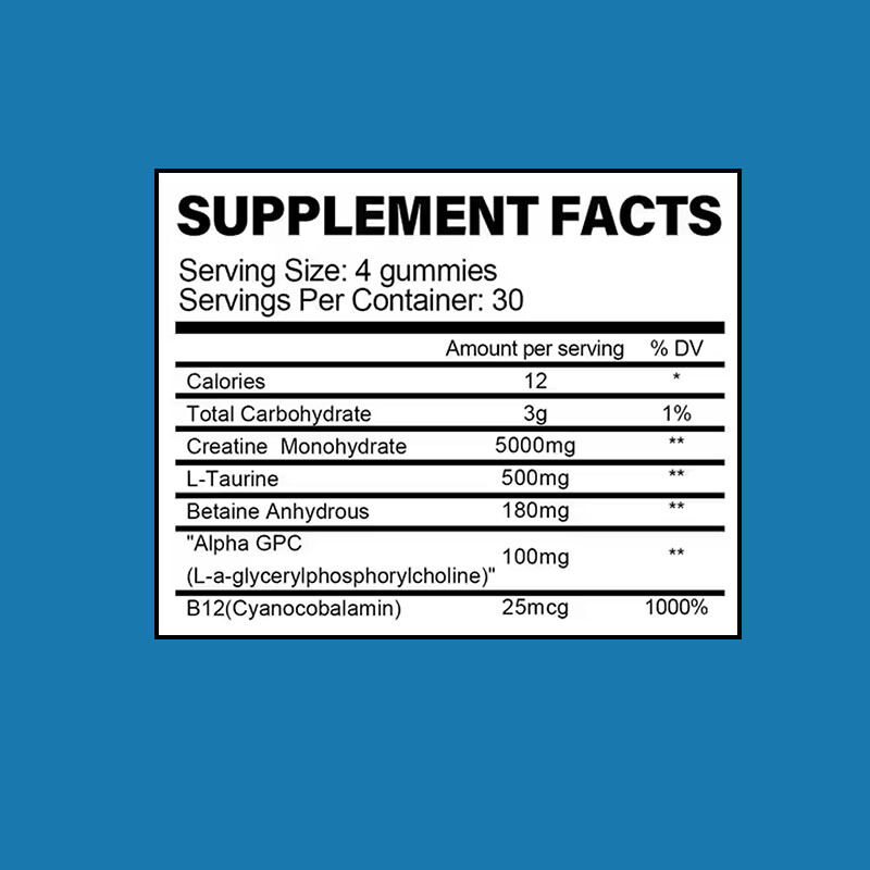 Custom Sport Creatine Monohydraat Gummies Voorafgaand aan de training spiergroeipillen voor volwassenen Creatine supplement dat de energie verhoogt