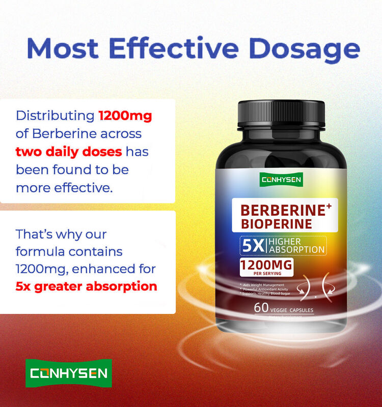Hoogwaardige Berberine HCI Wortel Supplementen Capsules, Gezond Gewichtsbeheer Berberine Bioperine Capsules Voedingsvezels