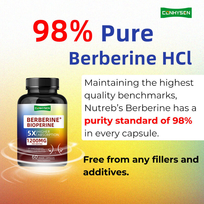 Hoogwaardige Berberine HCI Wortel Supplementen Capsules, Gezond Gewichtsbeheer Berberine Bioperine Capsules Voedingsvezels
