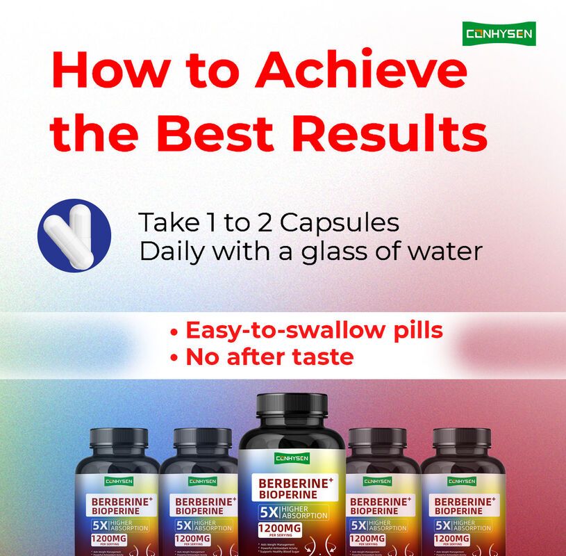 Hoogwaardige Berberine HCI Wortel Supplementen Capsules, Gezond Gewichtsbeheer Berberine Bioperine Capsules Voedingsvezels