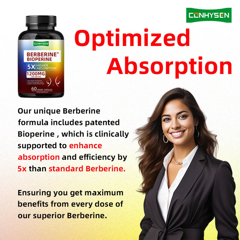 Hoogwaardige Berberine HCI Wortel Supplementen Capsules, Gezond Gewichtsbeheer Berberine Bioperine Capsules Voedingsvezels
