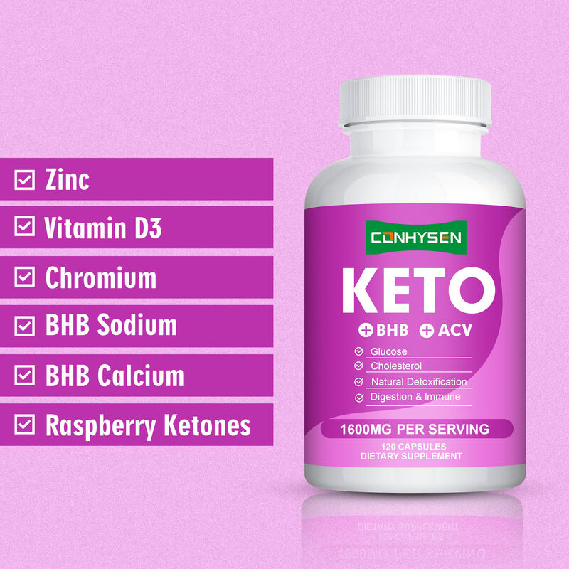 OEM ODM Keto Capsules Rijk aan BHB ACV Vitaminen Zink Chroom Ondersteunt Efficiënte Metabole Activiteit Gewichtsverlies Pillen