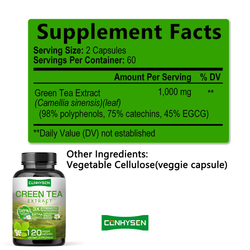 Privélabel Groene thee capsules Rijk aan EGCG Supplement Antioxidant Immuunondersteuning Gewichtsverlies Afslanking Vetverbrander
