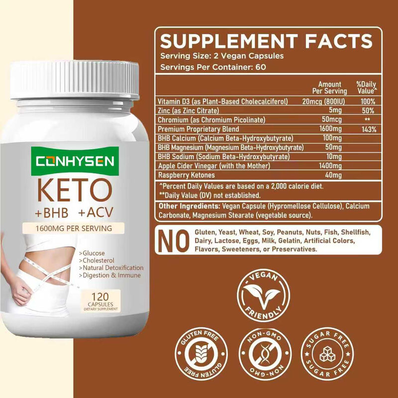 Private Label Keto+ACV+BHB Capsules met BHB & Appelciderazijn voor Gewichtsbeheersing, Energieboost, Focus, Vetverbrander