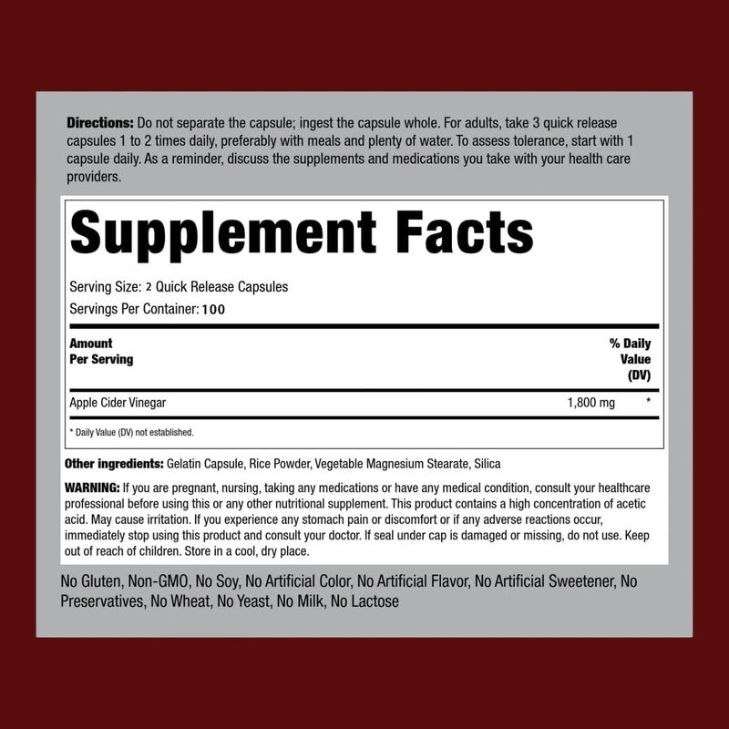 OEM/ODM ACV Supplement Ondersteuning Vertering & Detox Gewichtsbeheersing Appelazijn Capsules voor mannen Vrouwen