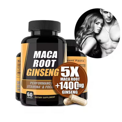 Private label mannelijke prestatie capsules Maca wortel pillen bevorderen kracht uithoudingsvermogen gezondheid