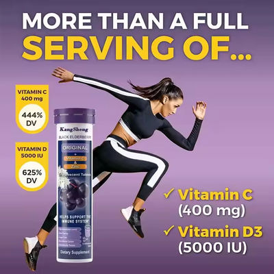 Black Elderberry Effervescent Tabletten met Vitamine C Zink Extract Ondersteuning Immuunsysteem