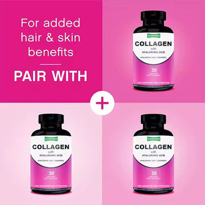 Hyaluronzuur collageen tabletten huid ondersteuning haar nagels verzorging aangepast logo