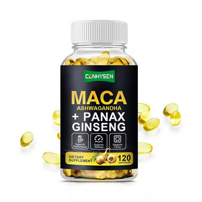 Gezondheid van kruiden Maca Supplement Softgels Ashwagandha Ginseng Voor mannen Vitamineverbeteraar